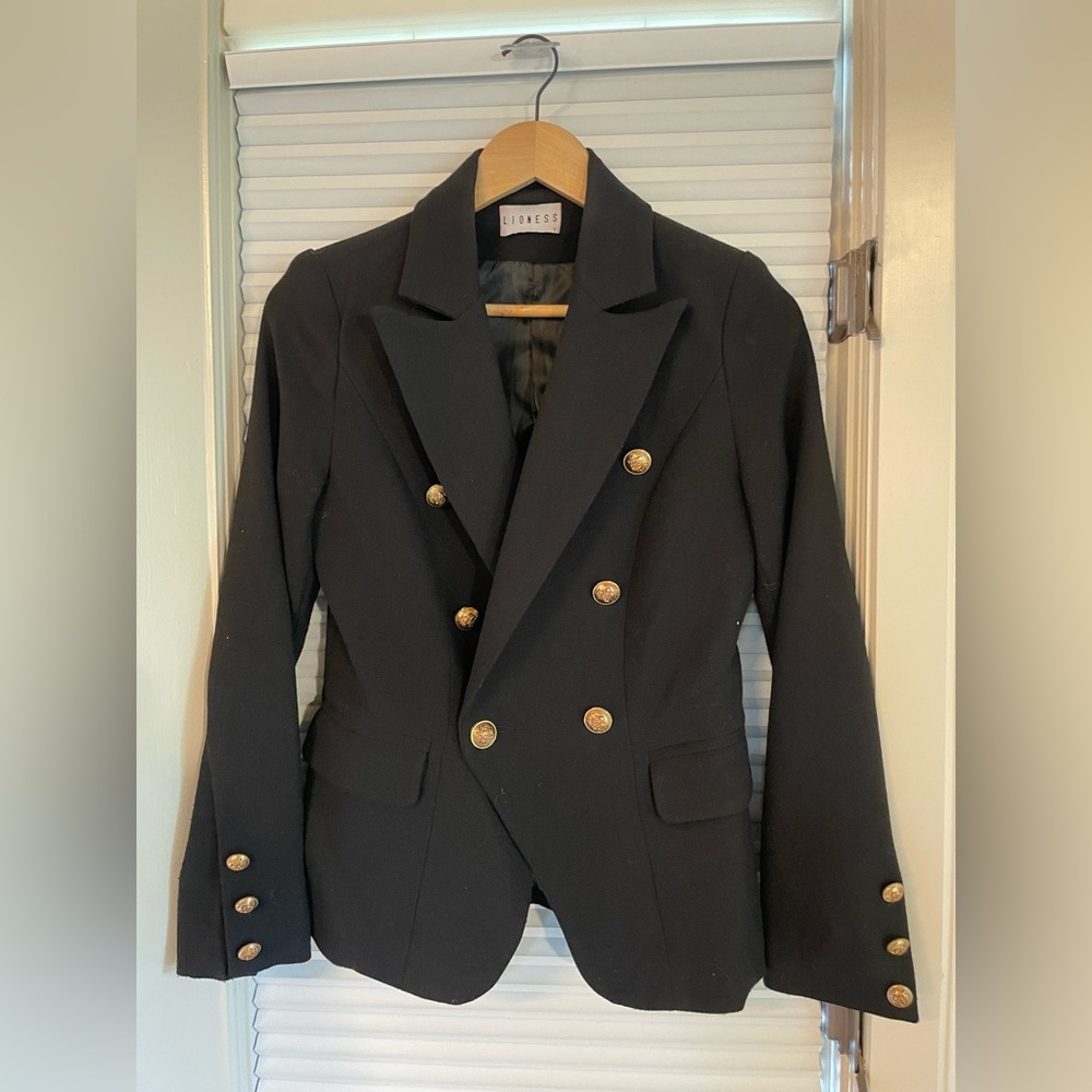 Black blazer with gold buttons purchased at Saks 5th